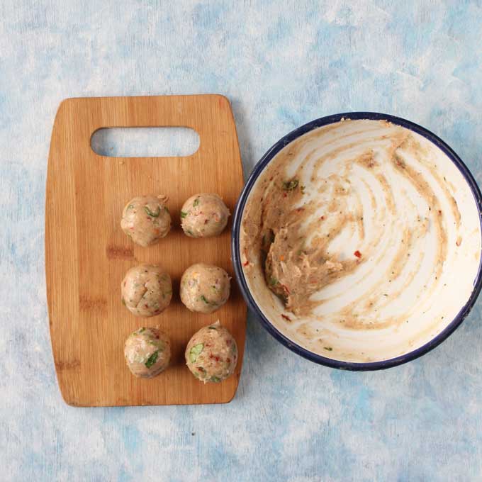 aerial shot of chicken meatballs