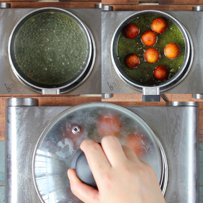 soaking gulab jamun in sugar syrup