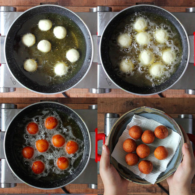 frying khoya gulab jamun