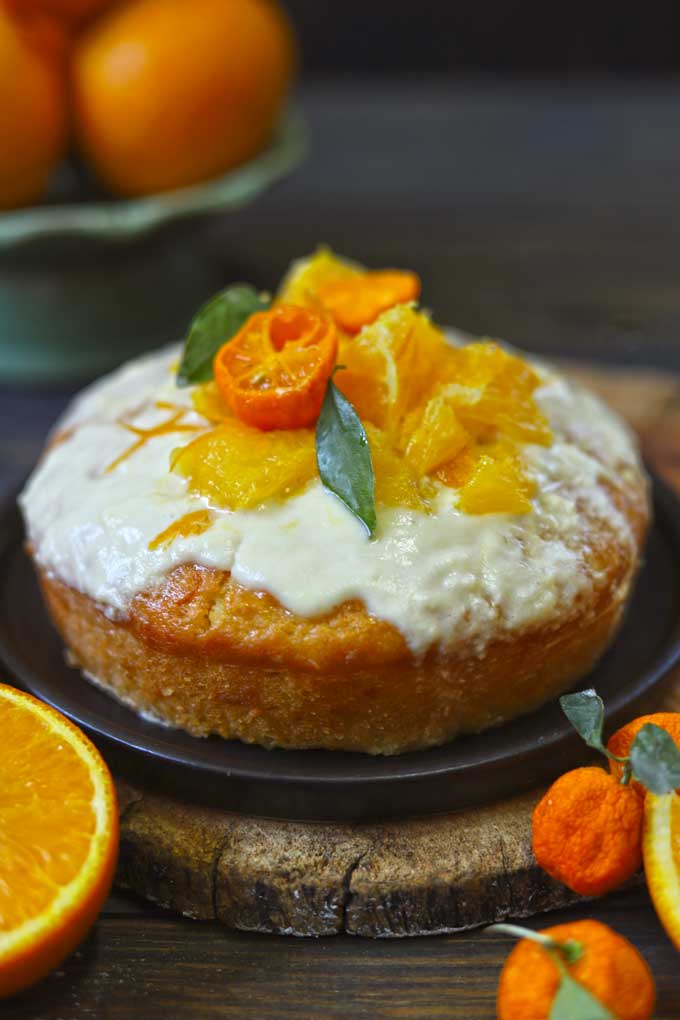 side shot of eggless orange cake