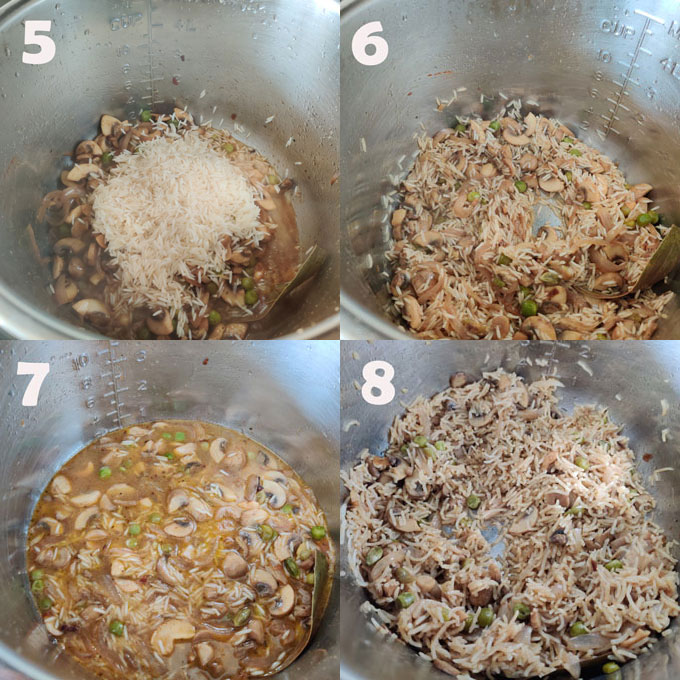 instant pot mushroom peas pulao cooking steps