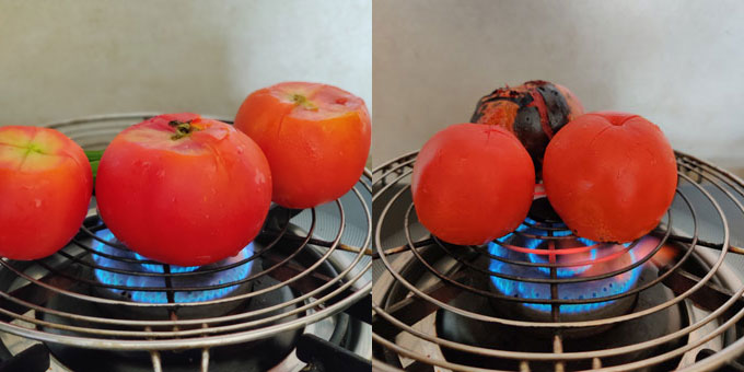 side shot of roasting tomato 