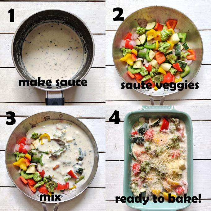 collage of baked vegetable cooking steps