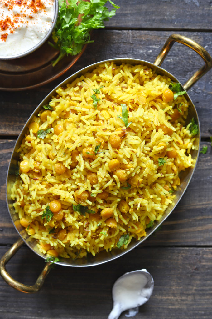 aerial shot of chana dal khichdi in a traditional serving platter