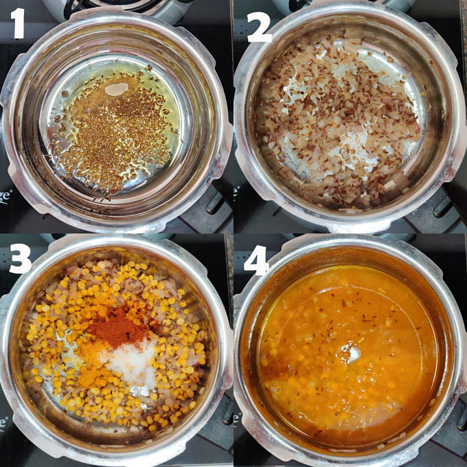 collage of chana dal cooking steps