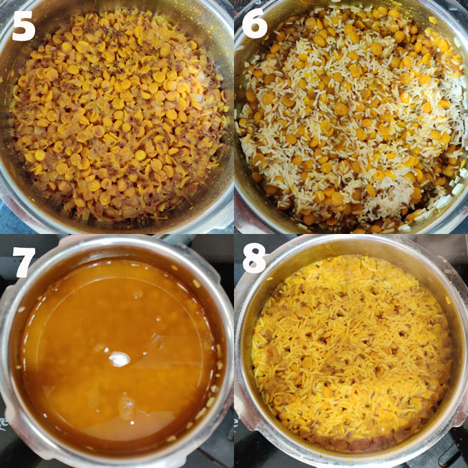 collage of chana dal khichdi cooking steps