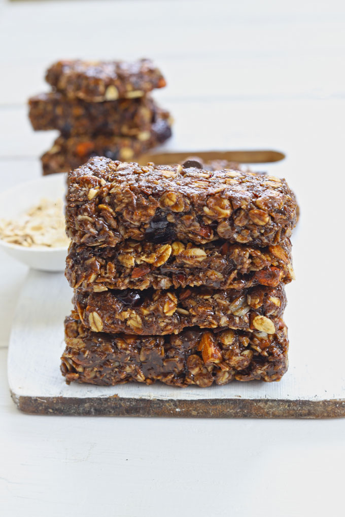 side shot of stacked homemade granola bars