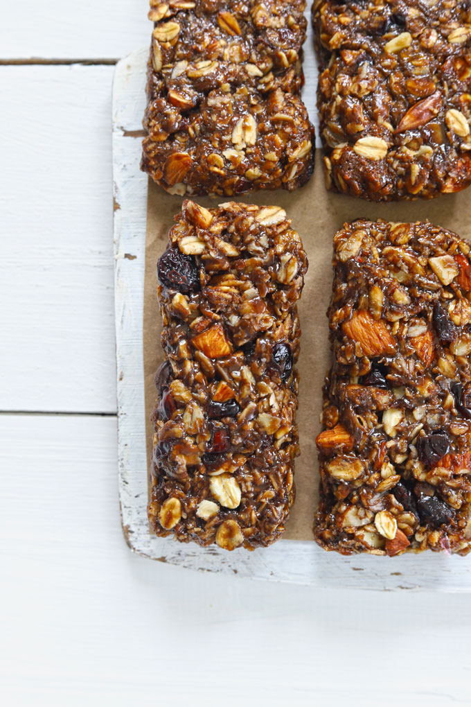 aerial shot of granola bar on a white surface