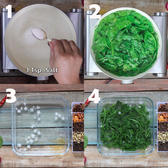 collage of spinach puree making process