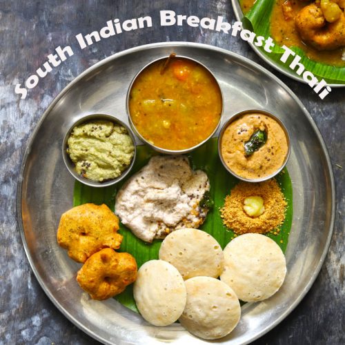 aerial shot of South Indian breakfast thali