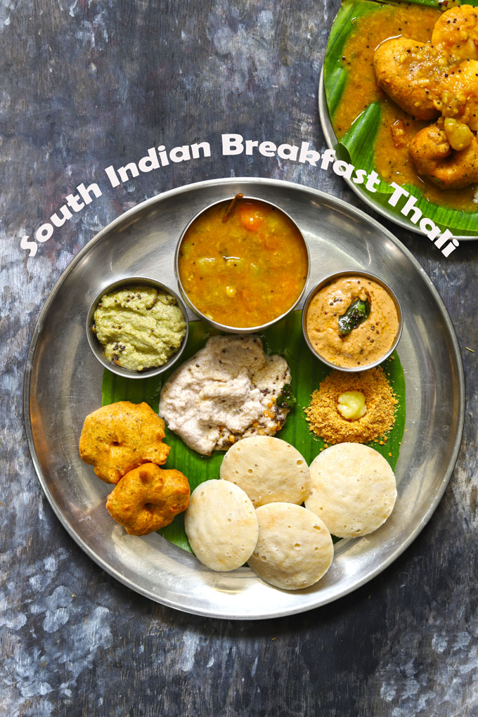 aerial shot of South Indian breakfast thali