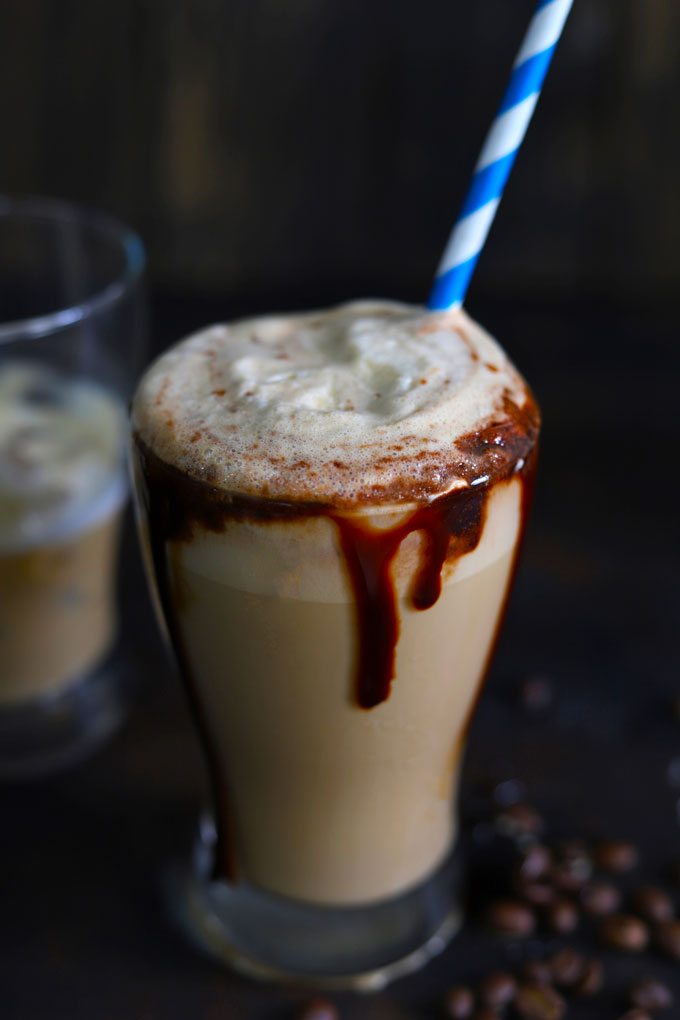 side close up shot of cold coffee without ice cream