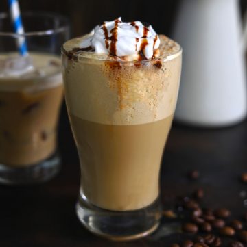 side shot of cold coffee in a glass