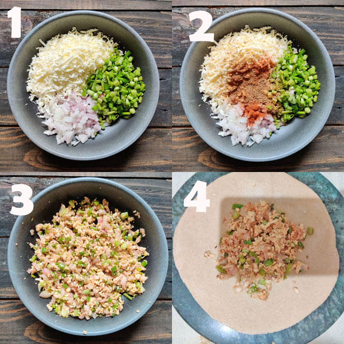 collage of making paneer stuffing for the paratha