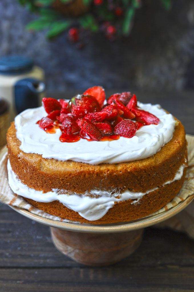 side shot of victorian sponge cake