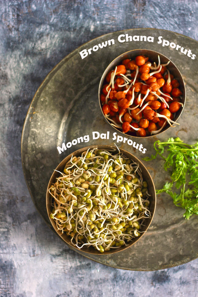 aerial shot of dal and chana sprouts in a bowl