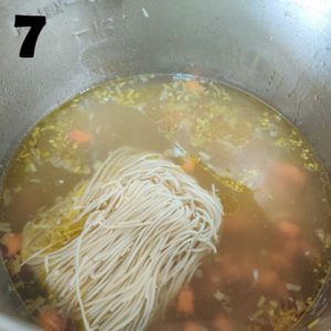 dry noodles in chicken broth