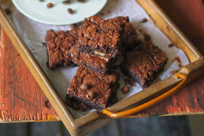 side close up shot of chocolate brownies