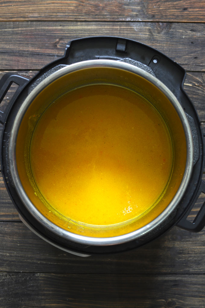 aerial shot of pumpkin soup in an instant pot