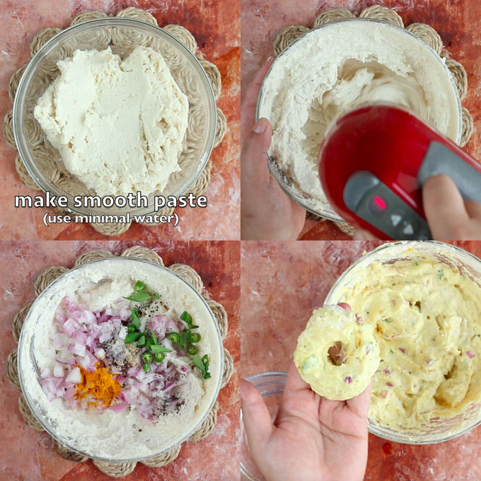 collage of medhu vadai making steps