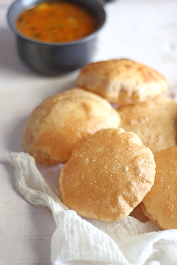 side close up shot of poori