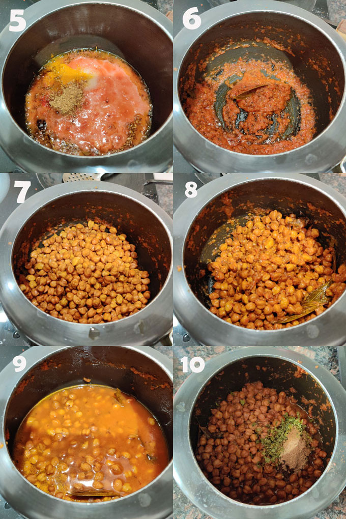 collage of chana masala cooking steps