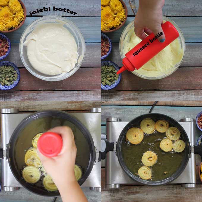 collage of jalebi making steps