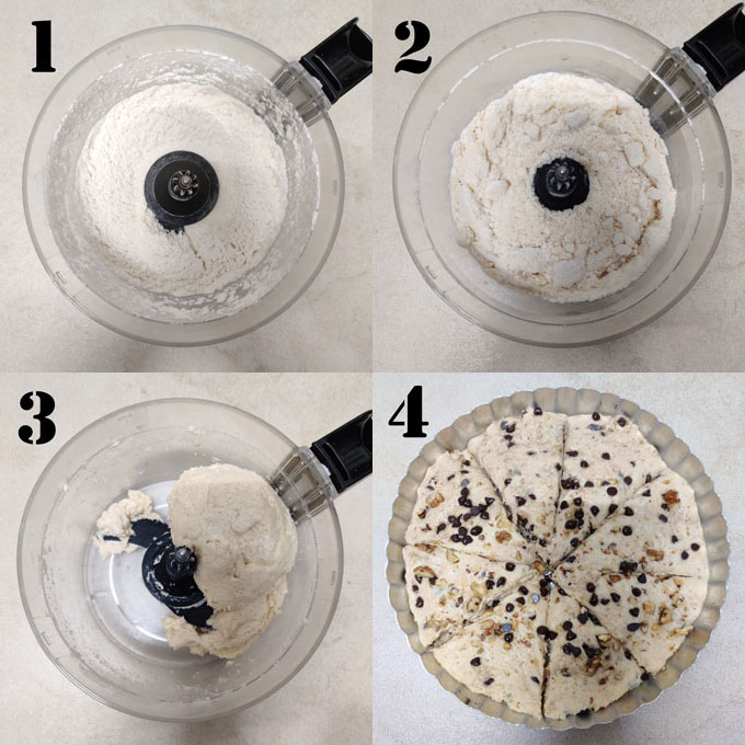 collage of step by step scone making process 