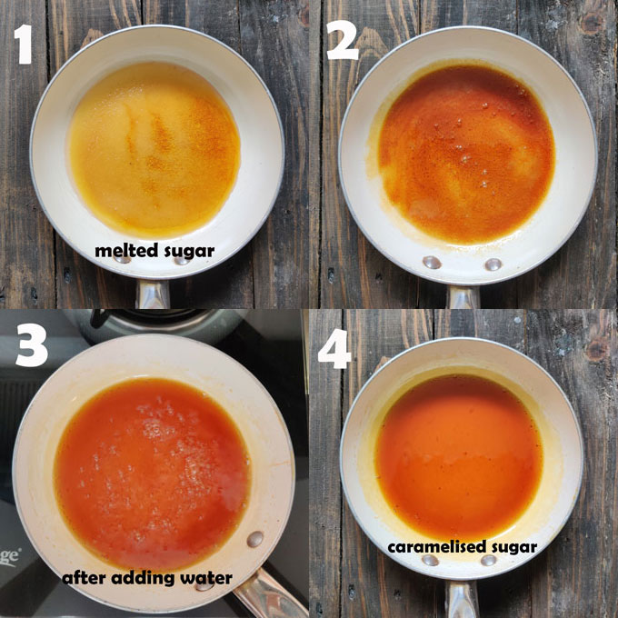 Sugar caramelisation process on a stovetop