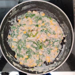 Spinach Corn Sandwich filling in a pan