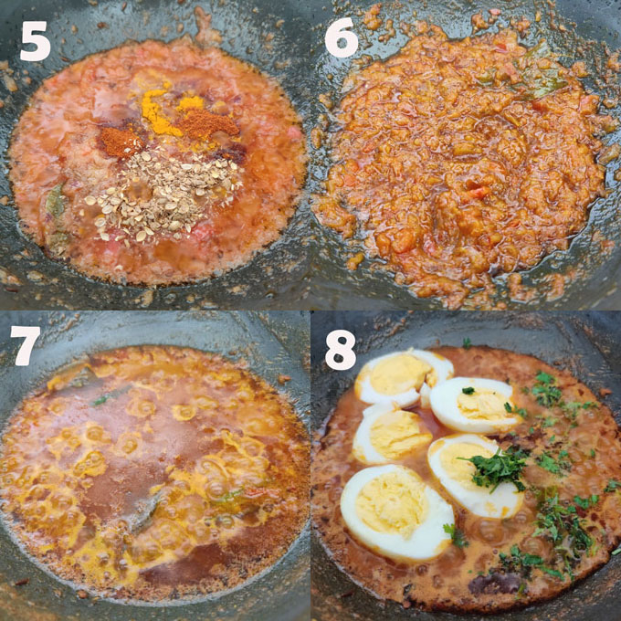 Collage of Punjabi Anda Curry Cooking Steps