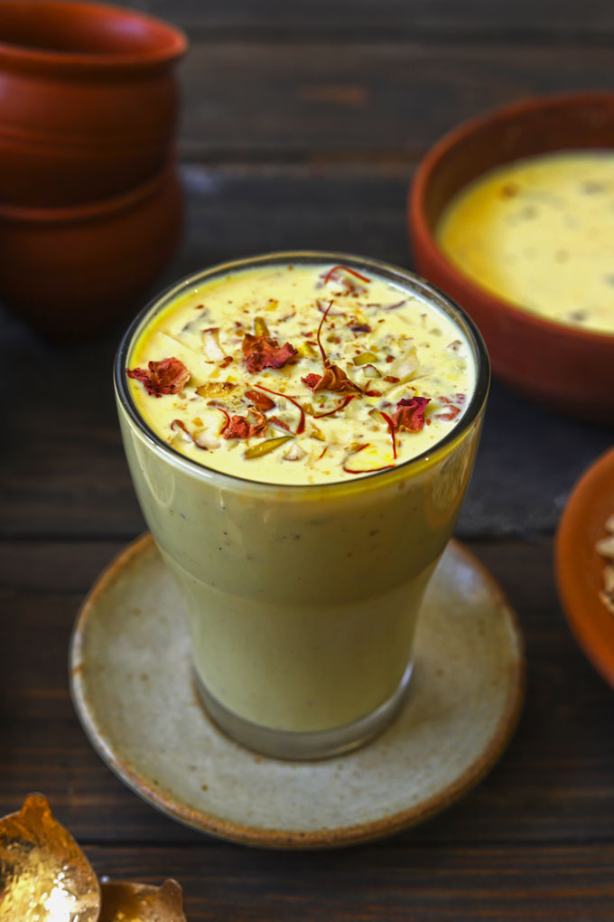 side shot of basundi in a glass