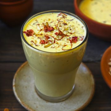 side shot of basundi in a glass