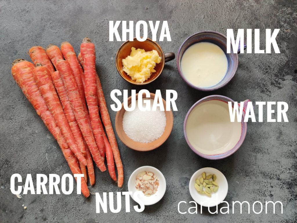ingredients required for gajar halwa