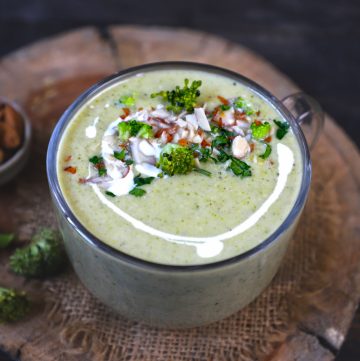 aerial shot of broccoli soup in a mug