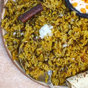 aerial shot of urad dal khichdi in a plate