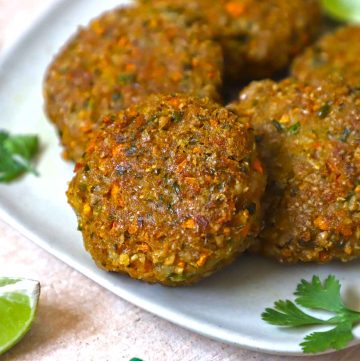 side shot of oats cutlet in a white plate