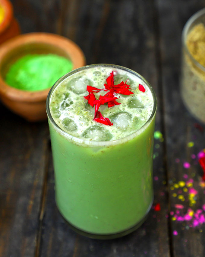 side shot of paan thandai in a glass
