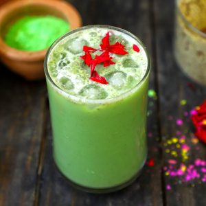 side shot of paan thandai in a glass