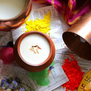 aerial shot of thandai in a glass