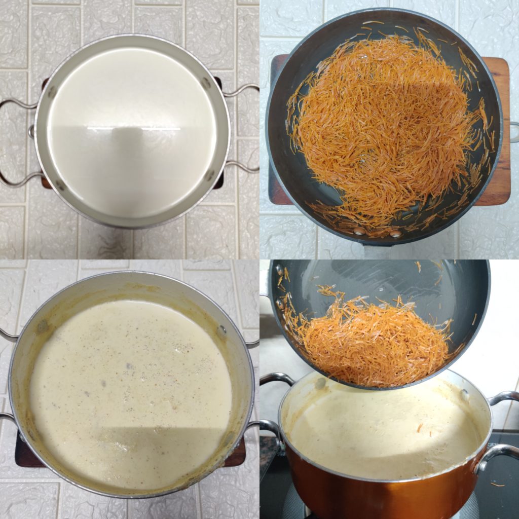 collage of steps to make seviyan kheer