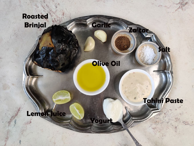ingredients for making roasted eggplant dip
