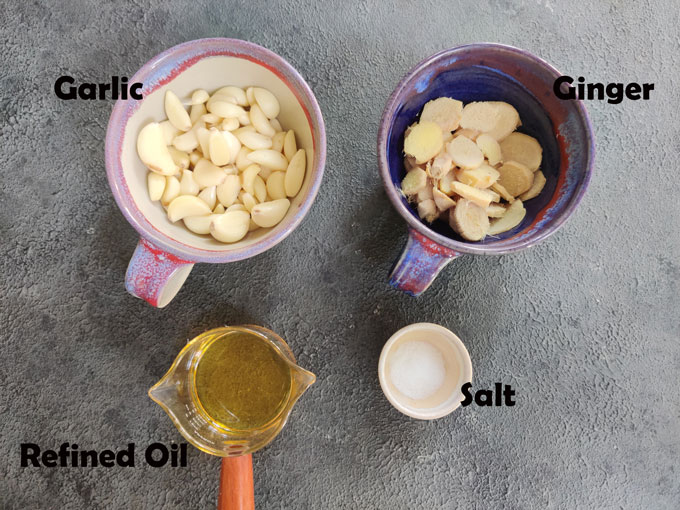 ingredients for making ginger and garlic paste