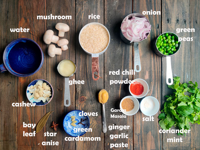 ingredients for mushroom pulao