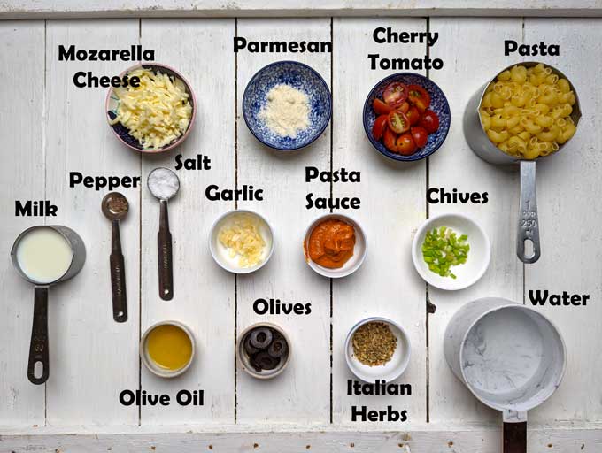 ingredients for microwave mug pasta