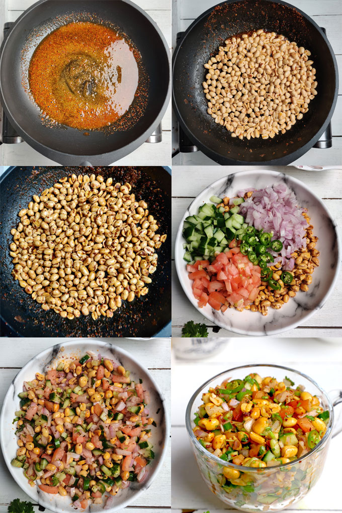 collage of peanut chaat making steps