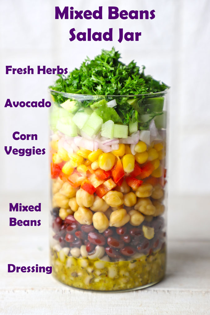 side shot of mixed beans salad jar