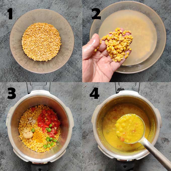 collage of arhar dal cooking steps
