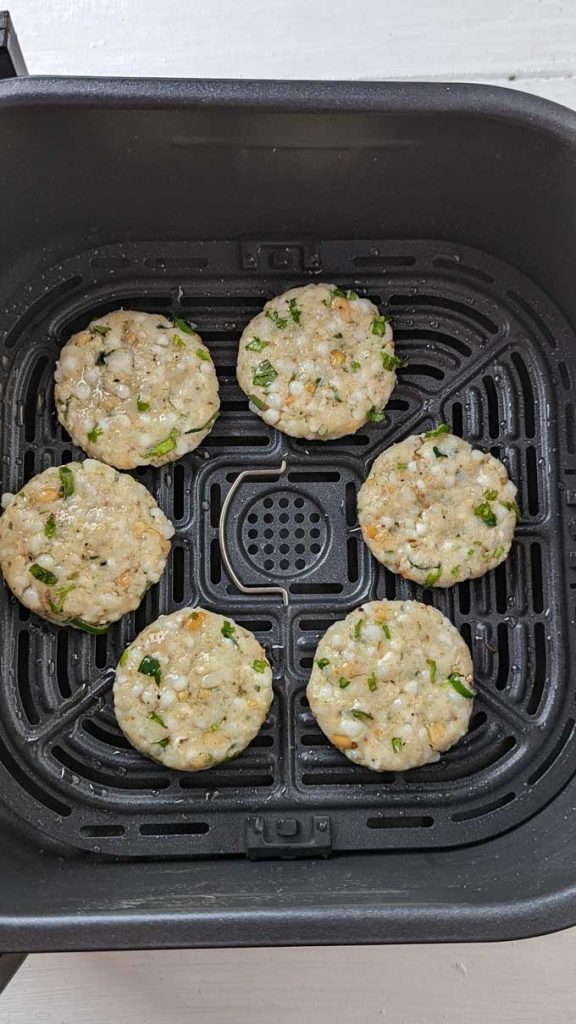 aerial shot of sabudana vada in an air fryer