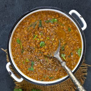 aerial shot of pahadi gahat ki dal in a white ceramic bowl